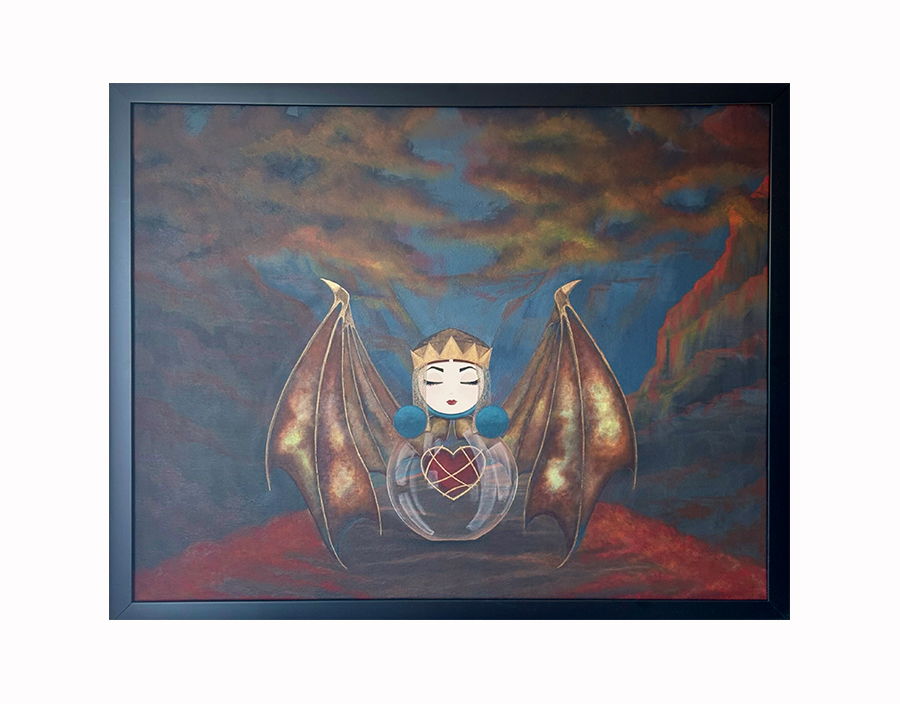 Fortress of Love painting from The Duality of Love Exhibition by Alla K, showcasing love’s strength and protection.