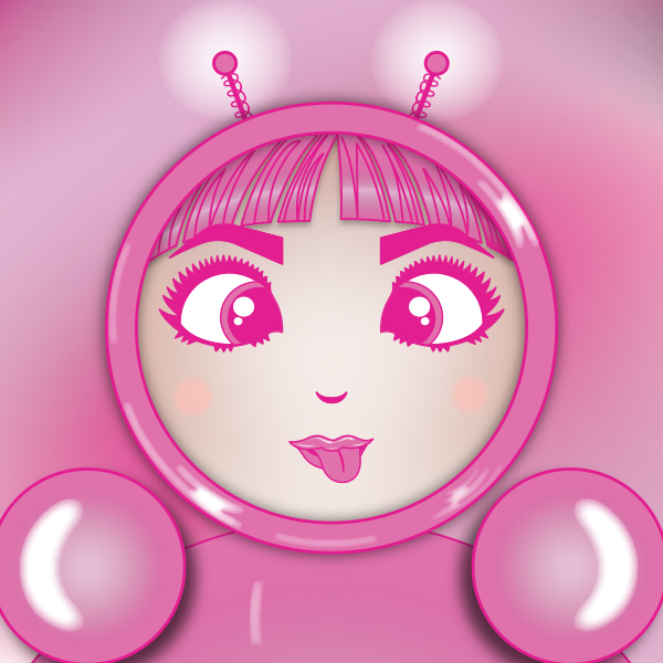 Character-based art of O in light pink with a playful, silly face
