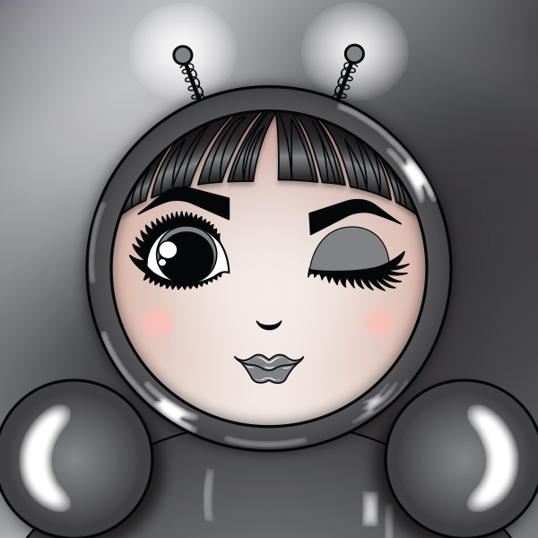 Character-based art of O in dark gray, giving a knowing wink