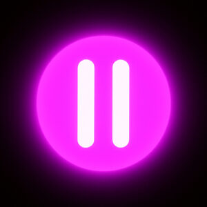 Neon pink glowing pause button icon on dark background