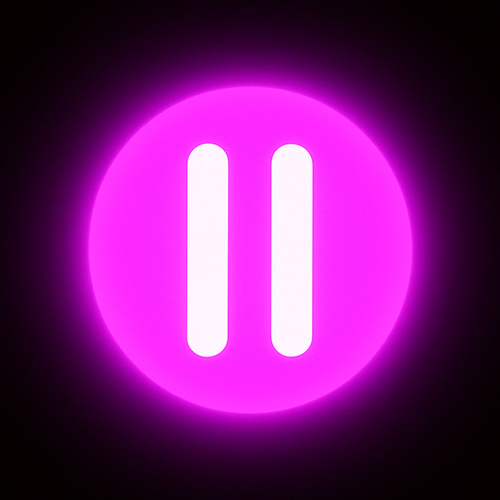 Neon pink glowing pause button icon on dark background