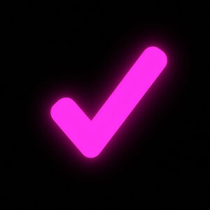 Neon pink glowing checkmark symbol on dark background