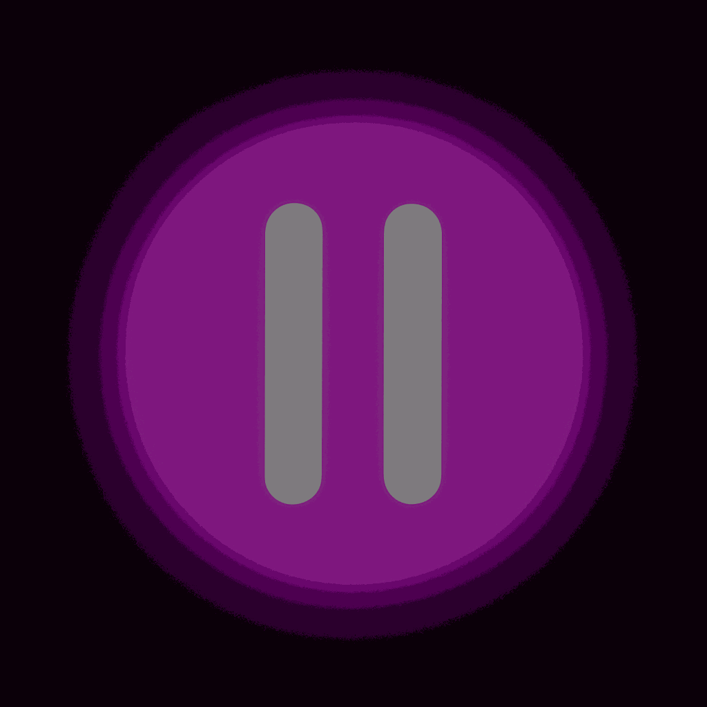 Neon pink glowing pause button icon on dark background