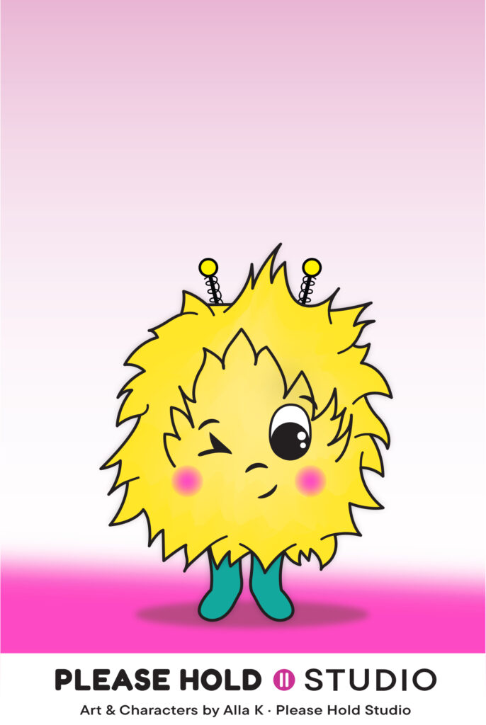EM Download Card – Free printable art by Alla K for Please Hold Studio featuring EM, the buzzing energy monster.
