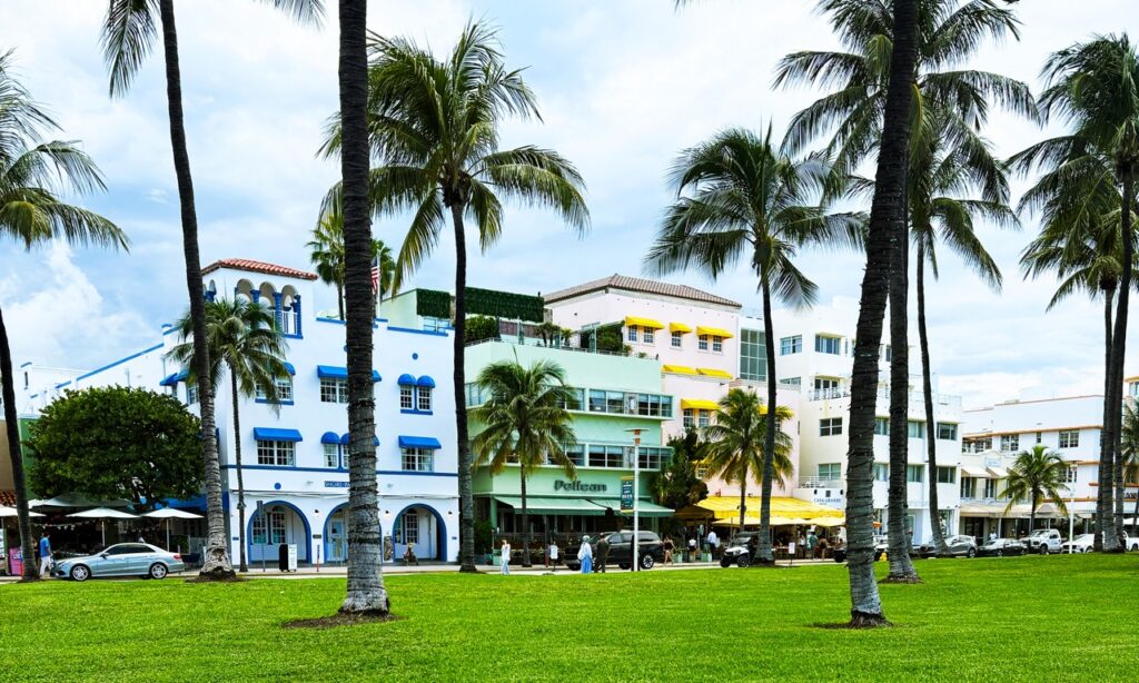 Art Deco pastel hotels along Ocean Drive in Miami Beach — nostalgic creative reflection