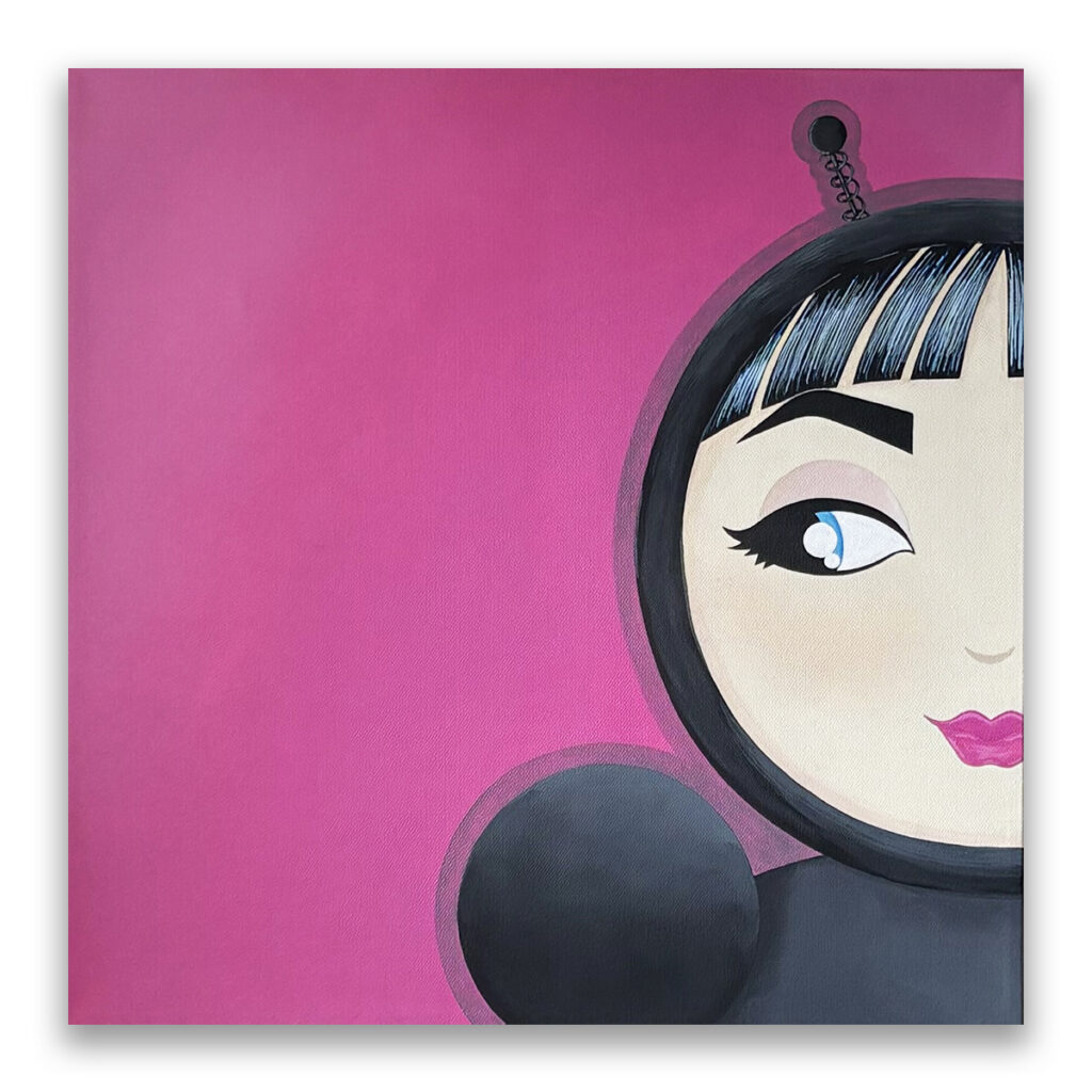 O turns toward the light with a soft confident gaze, surrounded by a bright pink aura symbolizing feminine power and renewal.