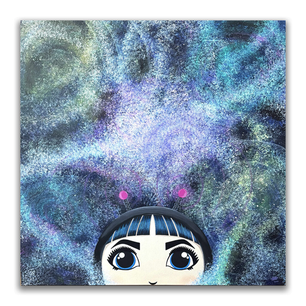 O emerges from a cosmic field of swirling multicolored auras, symbolizing the Source — the beginning of all energy.