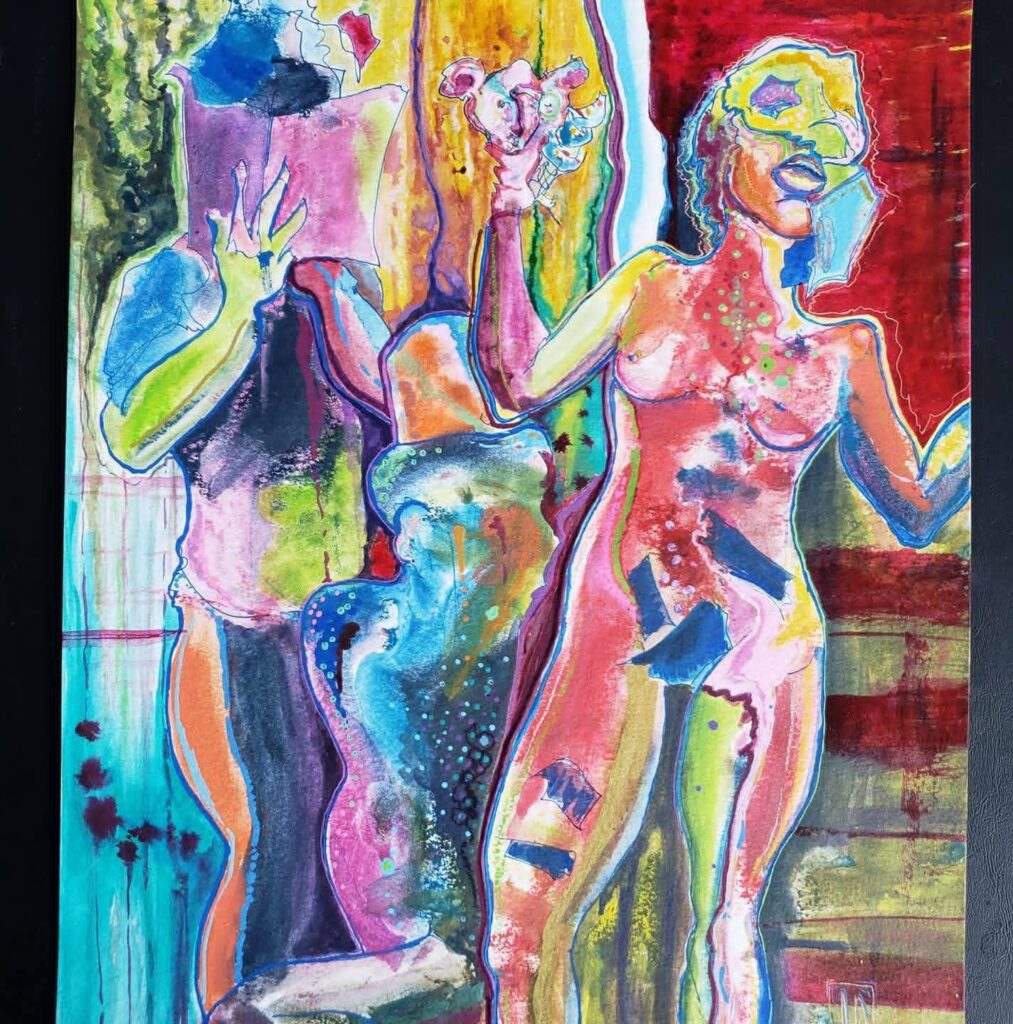 Artwork by Johnny DeGiorgio featuring layered textures, flowing forms, and expressive use of color exploring intuition, energy, and creative flow.