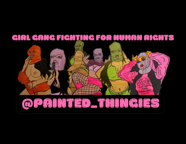 Street art by Alaina featuring hand-painted paste-ups and bold imagery centered on the female body, autonomy, and resistance in public space.