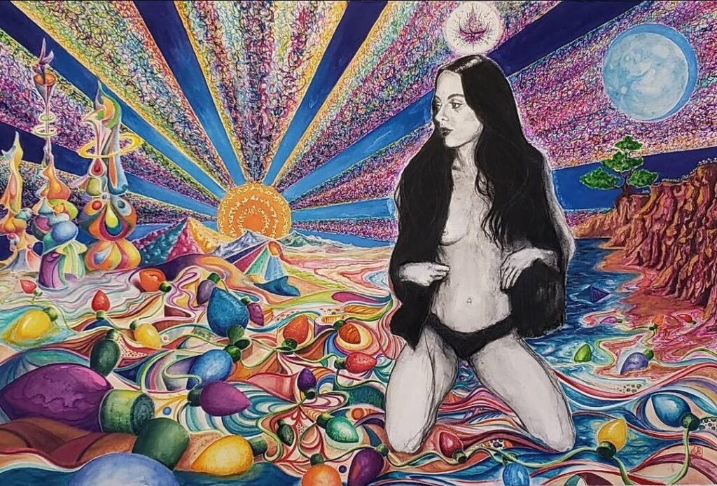 Artwork by Johnny DeGiorgio featuring layered textures, flowing forms, and expressive use of color exploring intuition, energy, and creative flow.