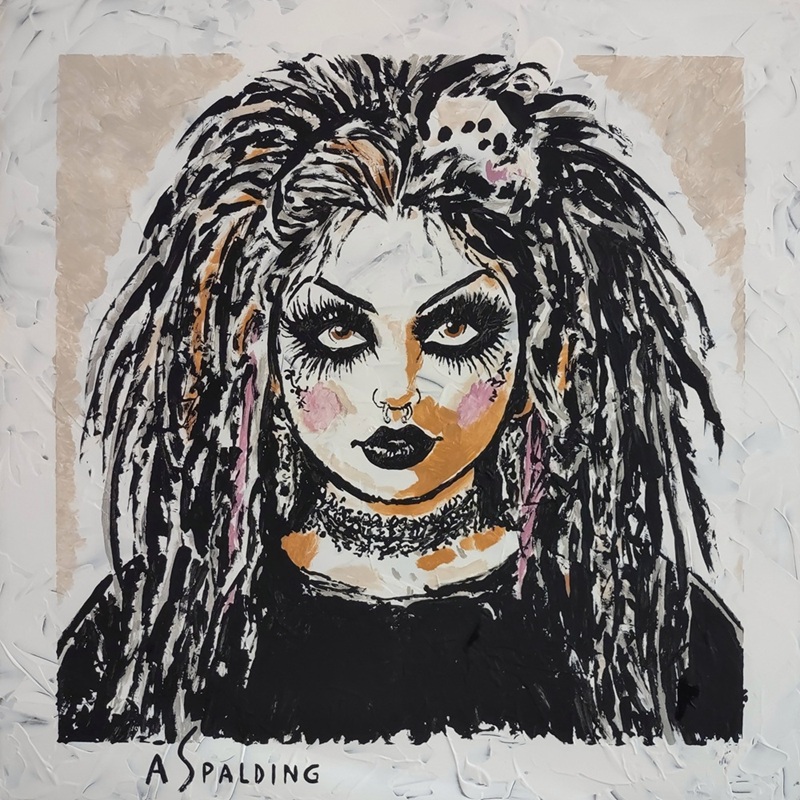 Artwork by Alex Spalding featuring expressive portraits, wild animals, bold contrast, and vivid color exploring inner landscapes and emotional intensity.