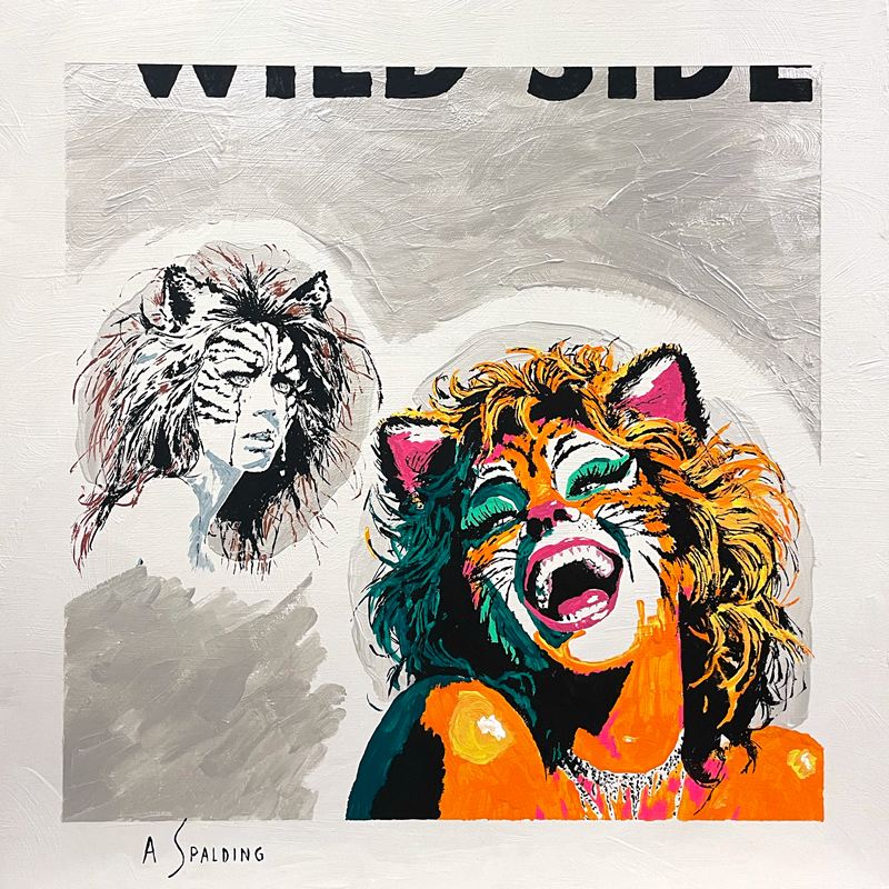Artwork by Alex Spalding featuring expressive portraits, wild animals, bold contrast, and vivid color exploring inner landscapes and emotional intensity.