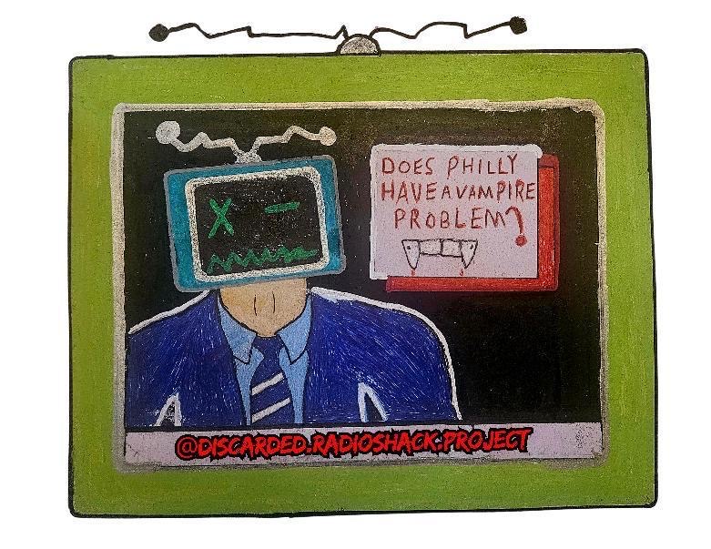 Artwork by Joe Rabcow featuring TV head characters, analog textures, and layered street-inspired visuals exploring identity, nostalgia, and media.